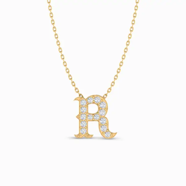 Letter-“R”-Gold-Pendant-Yellow-Gold-Front-View Letter-“R”-Gold-Pendant-Yellow-Gold-Front-View