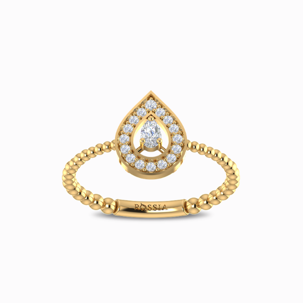 Pear-Halo-Natural-Diamond-Ring-Yellow-Gold-Front-View Pear Halo Natural Diamond Ring