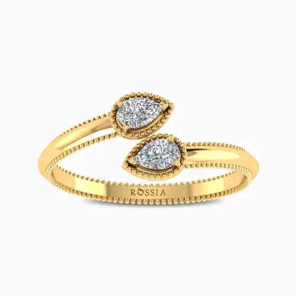 Elegant-Double-Pear-Solitaire-Natural-Diamond-Ring-Yellow-Gold-Front-View
