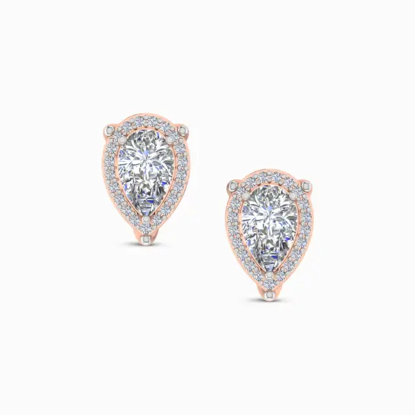 0.75 Ct Pear Halo Lab Diamond Stud Earrings