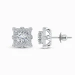 0.75 Carat Princess Halo Lab Diamond Stud Earrings