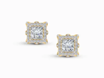 0.75 Carat Princess Halo Lab Diamond Stud Earrings