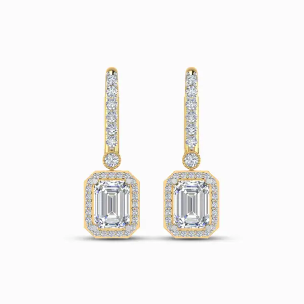 1.50 Carat Emerald Halo Drop Lab Grown Diamond Earrings 1.50 Carat Emerald Halo Drop Lab Grown Diamond Earrings