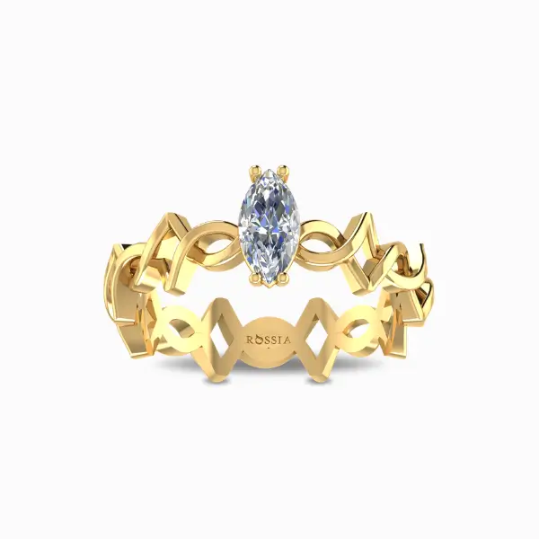 Stunning-Marquise-Cut-Natural-Solitaire-Ring-Yellow-Gold-Front-View Marquise Cut Natural Diamond Solitaire Ring