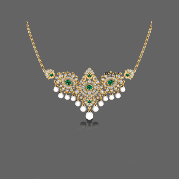Traditional Diamond Necklace Set with Drop Pearls for Women
