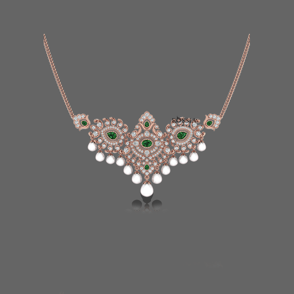 Traditional Diamond Necklace Set with Drop Pearls for Women