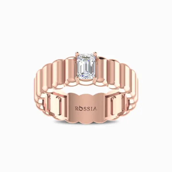 Emerald-Cut-Natural-Diamond-Wedding-Ring-For-Him-Rose-Gold-Front-View