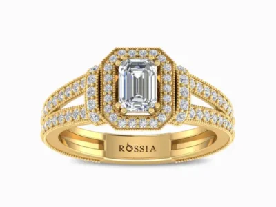 Emerald-Cut-Natural-Diamond-Engagement-Ring-Yellow-Gold-Front-View