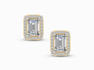0.30 Ct Emerald Cut Halo Lab Grown Diamond Earrings