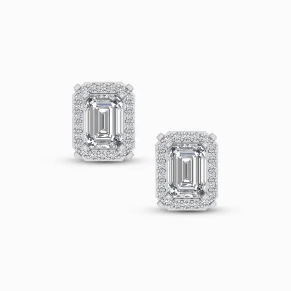 0.50-Ct-Emerald-Cut-Halo-Lab-Grown-Diamond-Earrings-White-Gold-Front-View 0.50 Ct Emerald Cut Halo Lab Grown Diamond Earrings