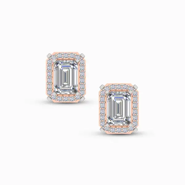 0.75-Ct-Emerald-Cut-Halo-Lab-Grown-Diamond-Earrings-Rose-Gold-Front-View 0.75 Ct Emerald Cut Halo Lab Grown Diamond Earrings