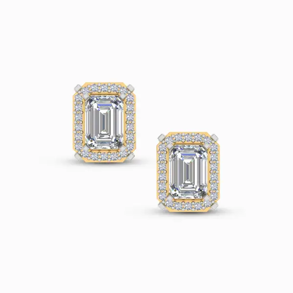 0.75 Ct Emerald Cut Halo Lab Grown Diamond Earrings