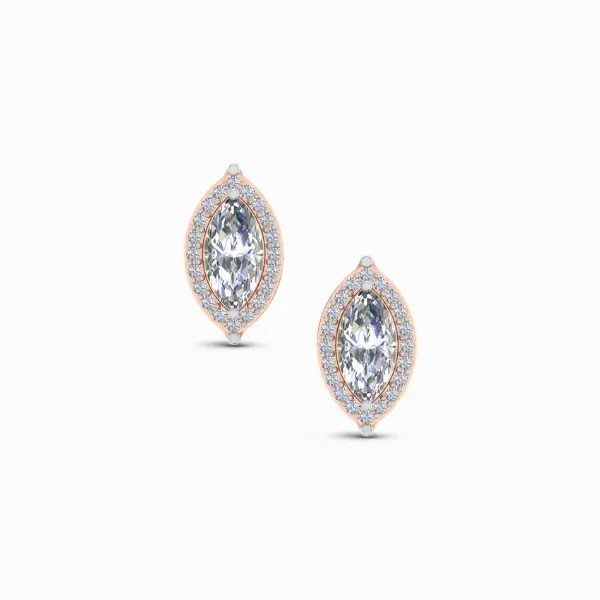 1.00-Ct-Marquise-Halo-Lab-Diamond-Mens-Earrings-Rose-Gold-Front-View 1.00 Ct Marquise Halo Lab Diamond Mens Earrings