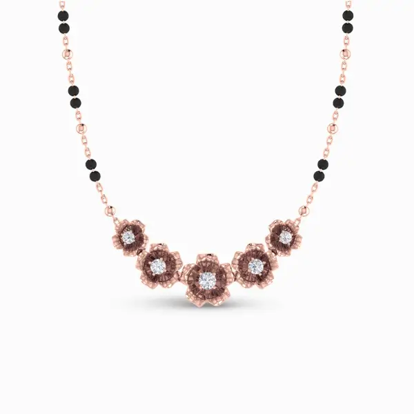 Beautiful-Five-Flower-Lab-Grown-Diamond-Mangalsutra-Pendant-Rose-Gold-Front-View