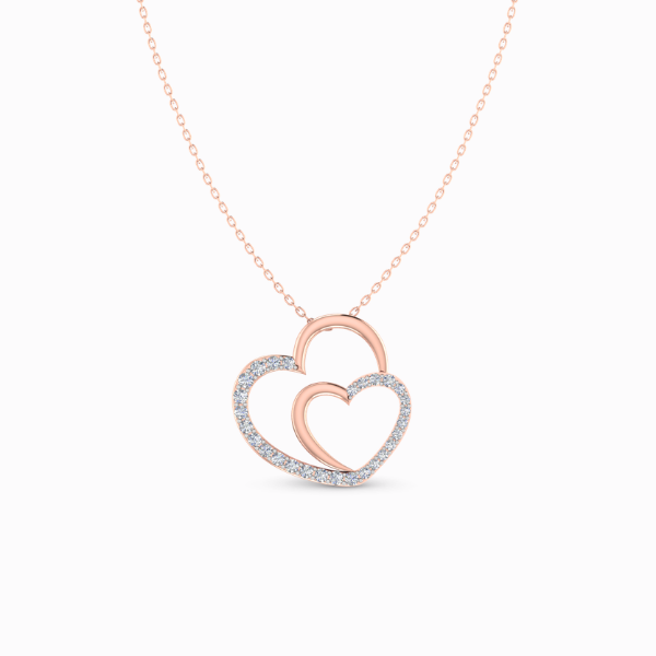 Dual-Heart-Shaped-Customized-Name-Lab-Grown-Diamond-Pendant-Rose-Gold-Front-View